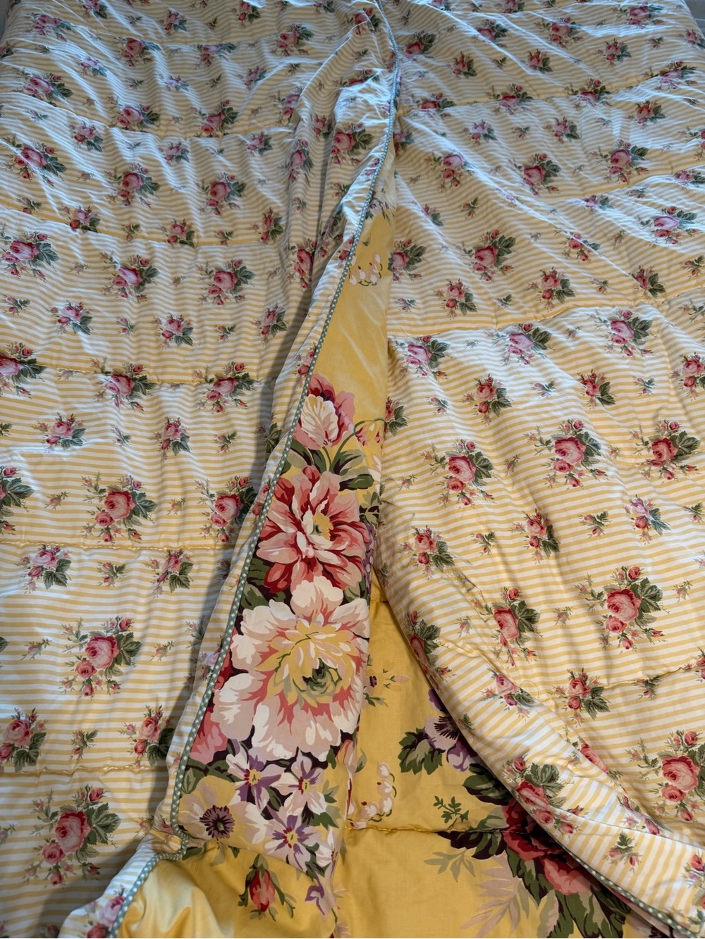 Ralph Lauren Sophie Brooke Yellow Floral Cabbage Rose Reversible Comforter - Picture 16 of 16